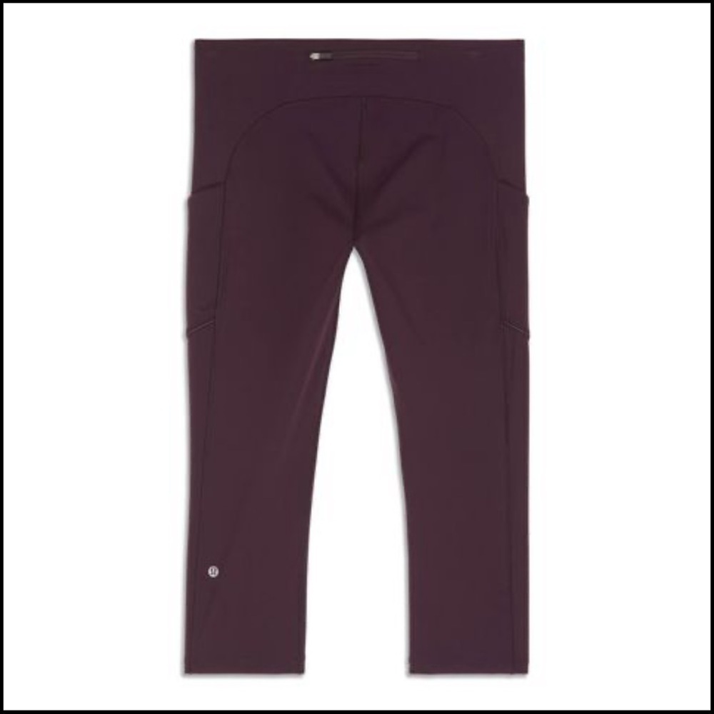 Lululemon Mid rise Black cherry speed up crop leggings, 20” Size 2, has pockets - Picture 2 of 8